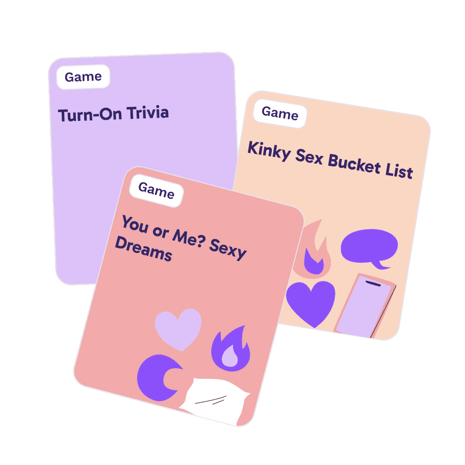 Three Paired game cards: “Turn-On Trivia”, “Kinky Sex Bucket List” and “You or Me? Sexy Dreams”