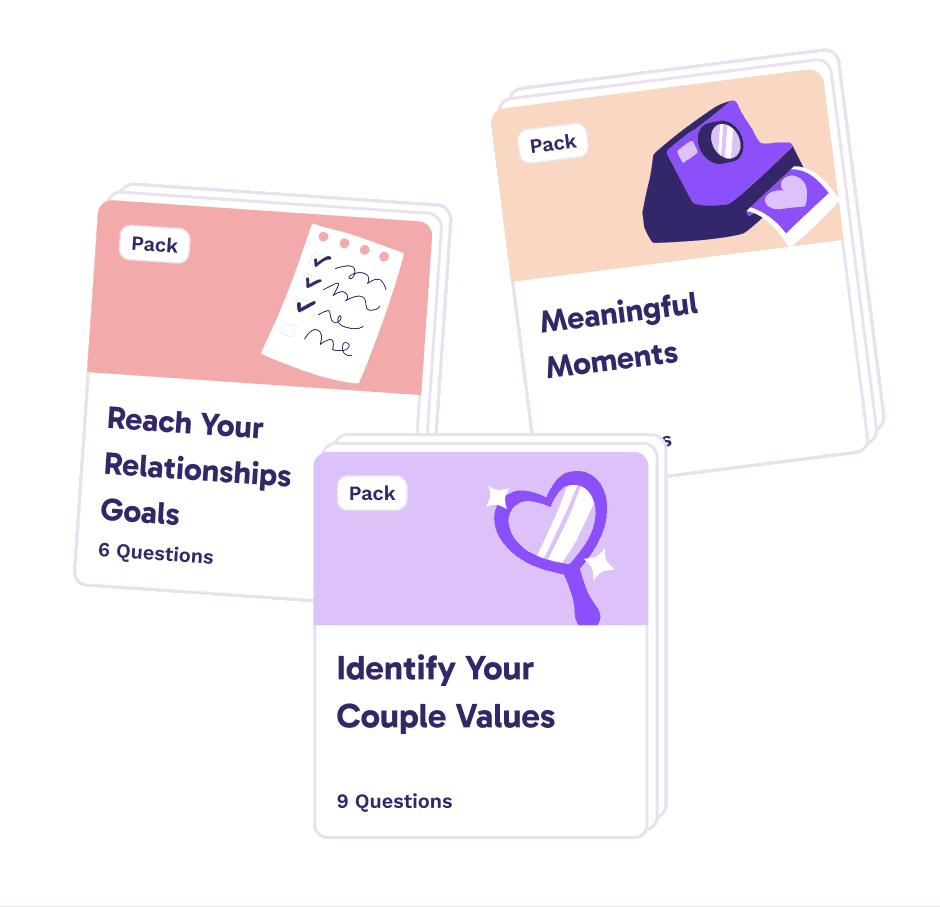 Three Paired question packs: “Reach Your Relationships Goals”, “Meaningful Moments” and “Identify Your Couple Values”